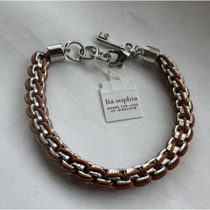 Lia Sophia Burnt Orange Leather And Metal Mingle Bracelet NWT